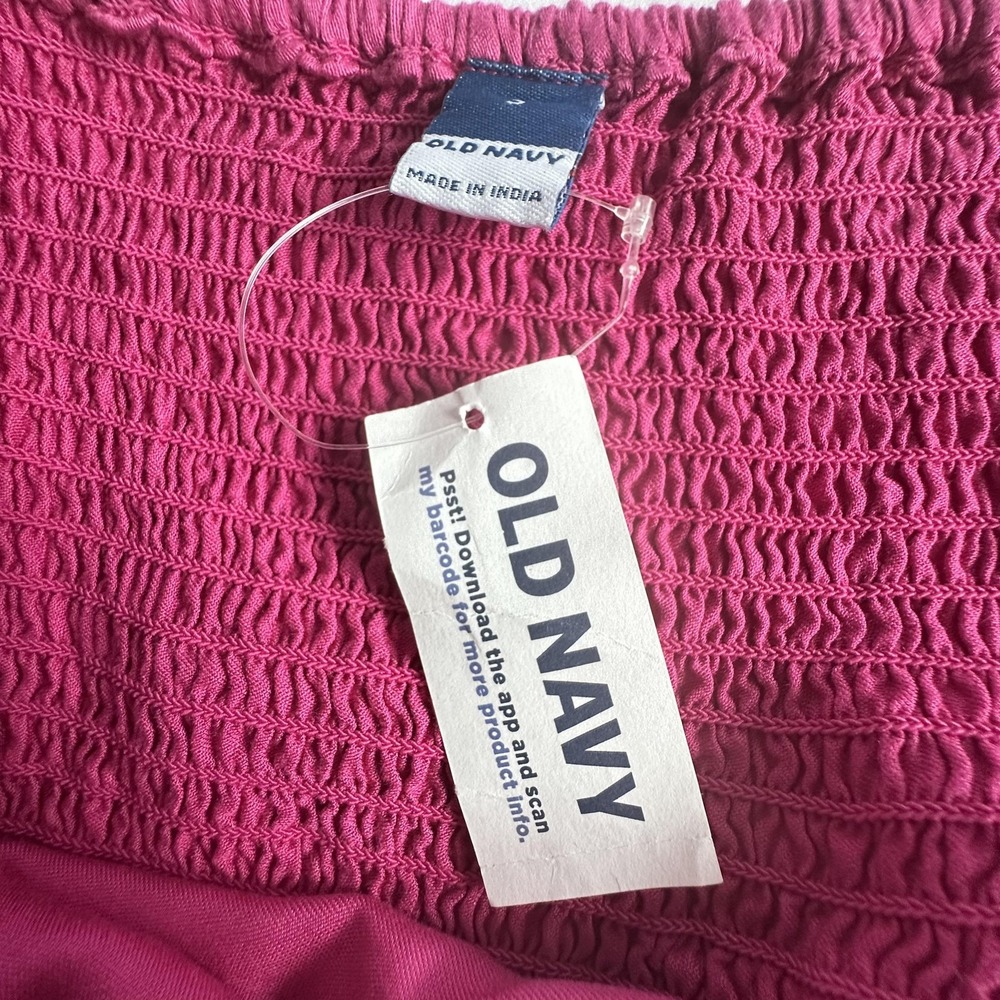 Old Navy Slip Maxi Dress S Raspberry Tart Pink Satin Smocked Side Slit Fairy NWT - Picture 8 of 16